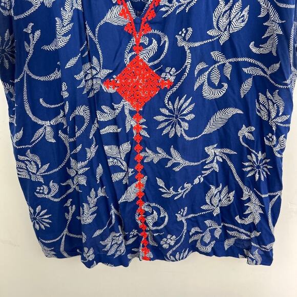 Irving & Fine x Lucky brand 100% Rayon Pull On Top Blue Print womens size XL - Picture 4 of 7